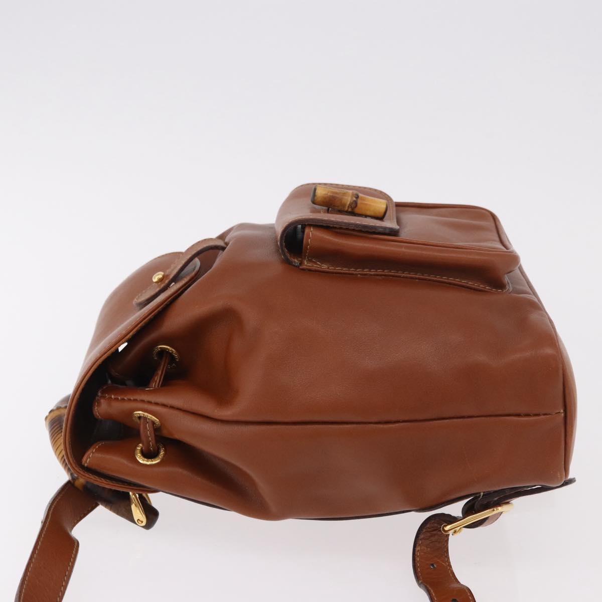 GUCCI Bamboo Backpack Leather Brown Gold 003 2058 0030 Auth ka4930 - Jerrillo image 4
