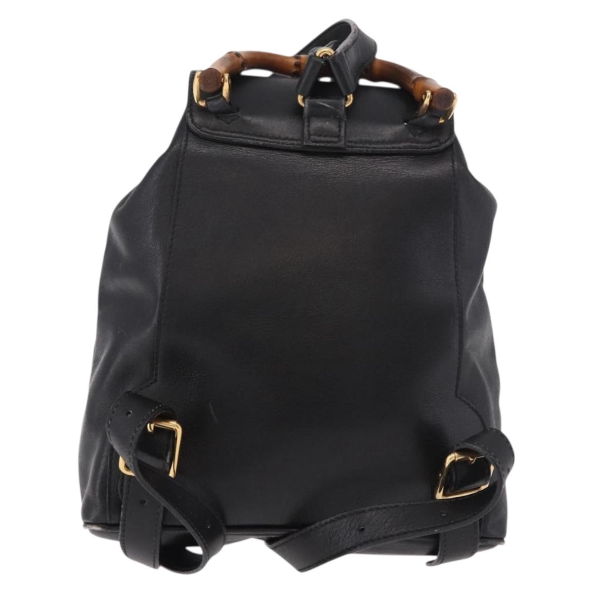 GUCCI Bamboo Backpack Leather Black Gold 003 2034 0030 Auth ka4944 - Jerrillo image 2