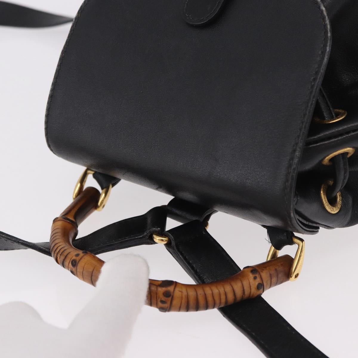 GUCCI Bamboo Backpack Leather Black Gold 003 2034 0030 Auth ka4944 - Jerrillo image 6