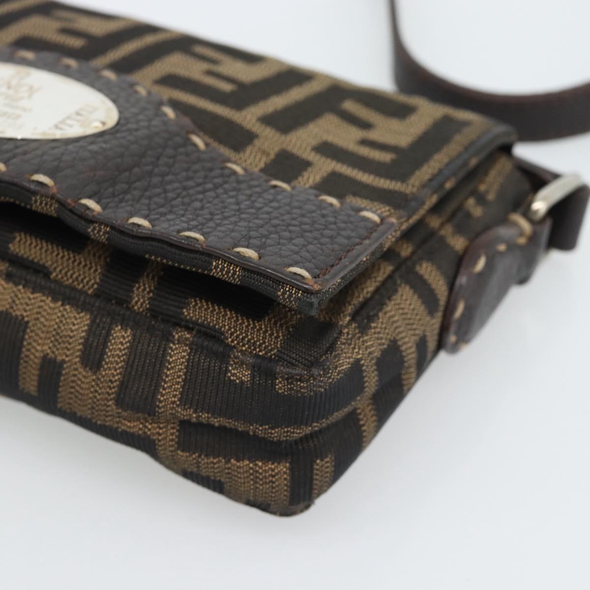 FENDI Zucca Canvas Shoulder Bag Black Brown Silver Auth ka4951A - Jerrillo image 9