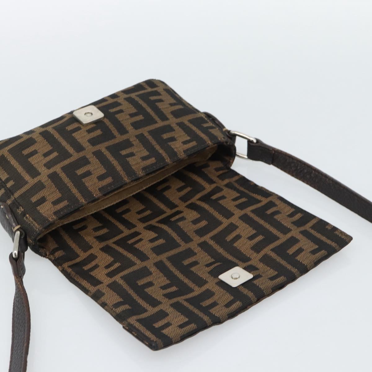FENDI Zucca Canvas Shoulder Bag Black Brown Silver Auth ka4951A - Jerrillo image 10