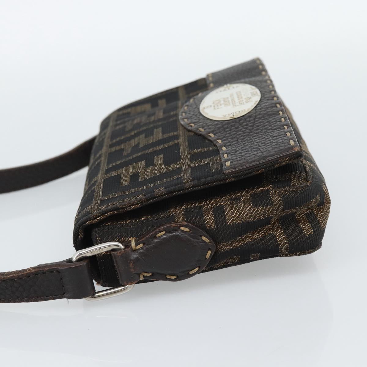 FENDI Zucca Canvas Shoulder Bag Black Brown Silver Auth ka4951A - Jerrillo image 3