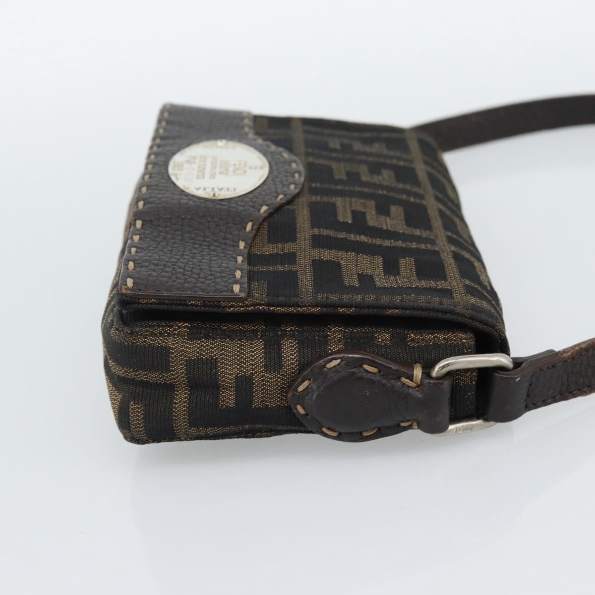 FENDI Zucca Canvas Shoulder Bag Black Brown Silver Auth ka4951A - Jerrillo image 4