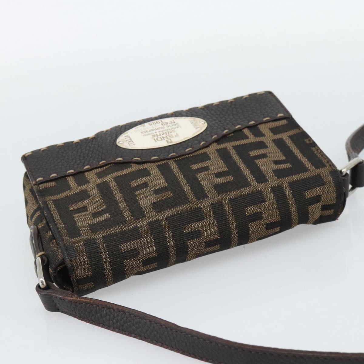 FENDI Zucca Canvas Shoulder Bag Black Brown Silver Auth ka4951A - Jerrillo image 6