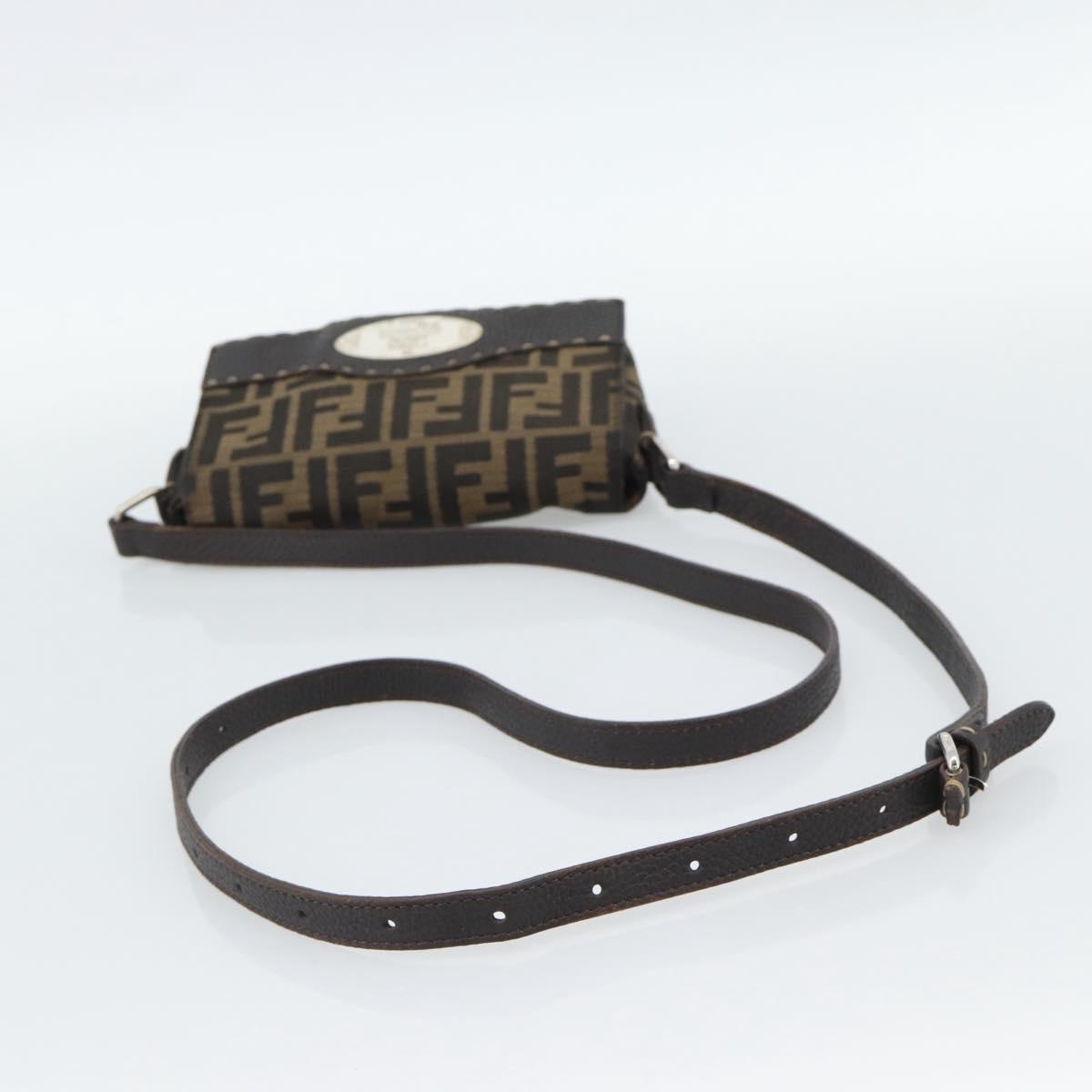 FENDI Zucca Canvas Shoulder Bag Black Brown Silver Auth ka4951A - Jerrillo image 7