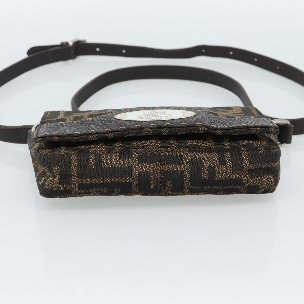 FENDI Zucca Canvas Shoulder Bag Black Brown Silver Auth ka4951A - Jerrillo image 5