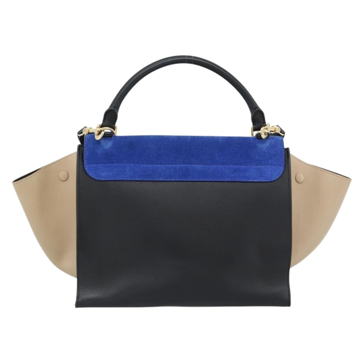 CELINE Trapeze Hand Bag Leather 2way Blue Gold Auth ka4960V - Jerrillo image 2