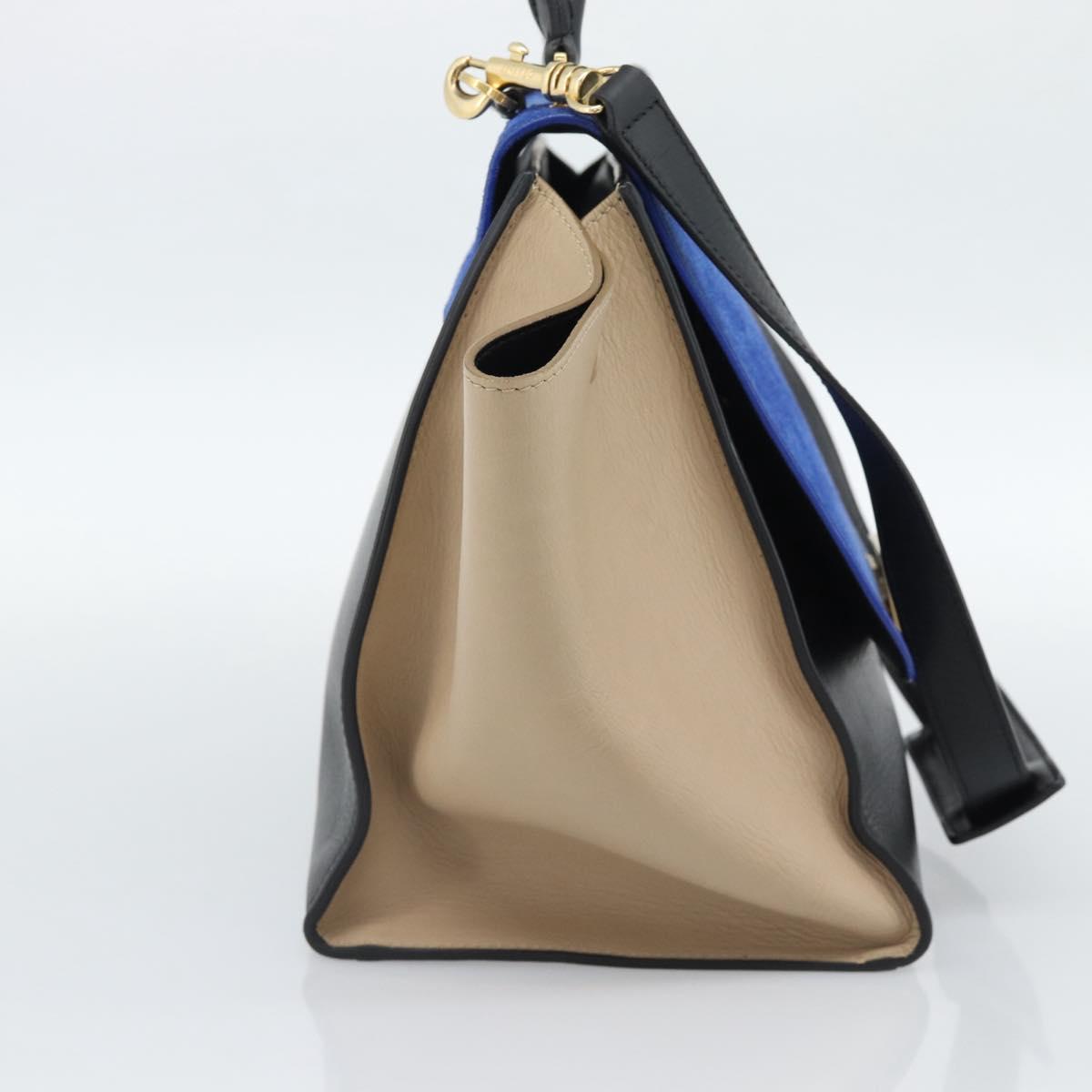 CELINE Trapeze Hand Bag Leather 2way Blue Gold Auth ka4960V - Jerrillo image 3