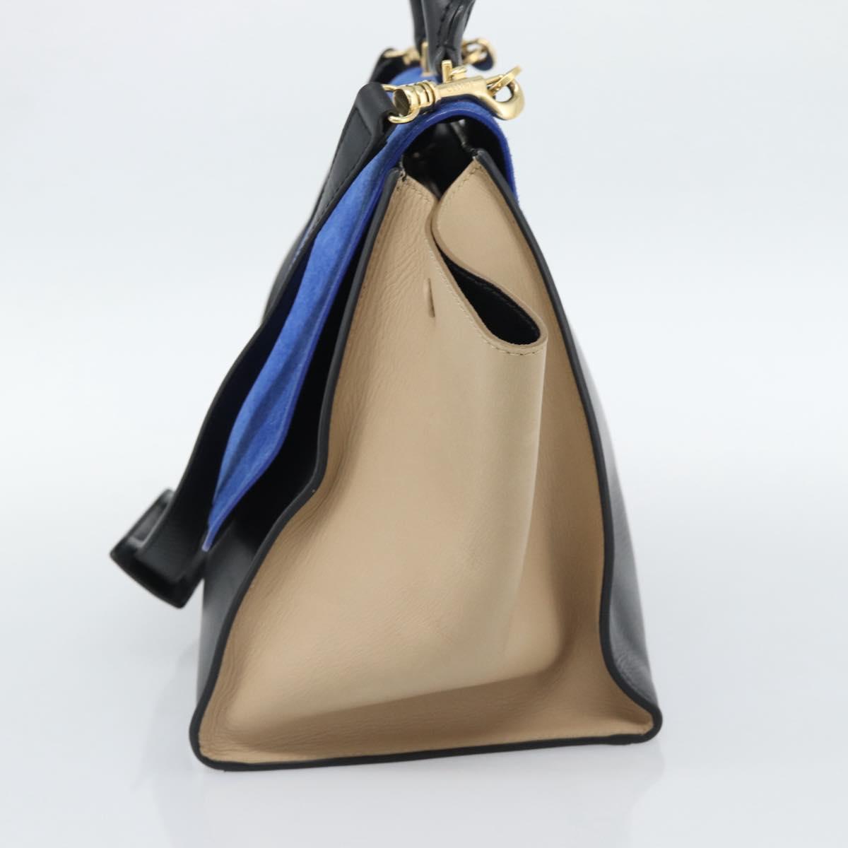 CELINE Trapeze Hand Bag Leather 2way Blue Gold Auth ka4960V - Jerrillo image 4