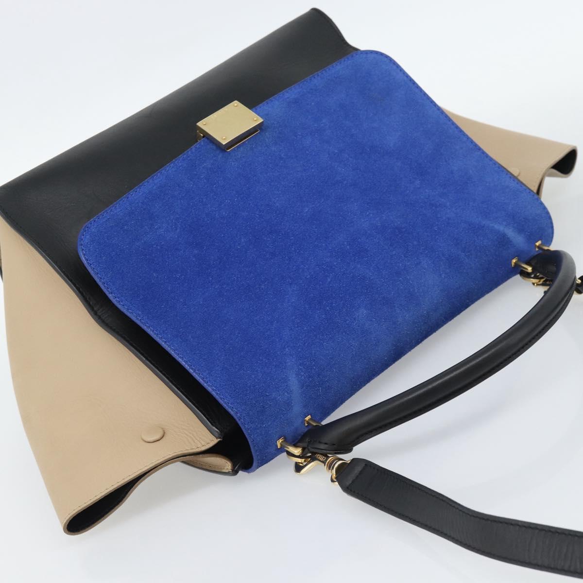 CELINE Trapeze Hand Bag Leather 2way Blue Gold Auth ka4960V - Jerrillo image 6
