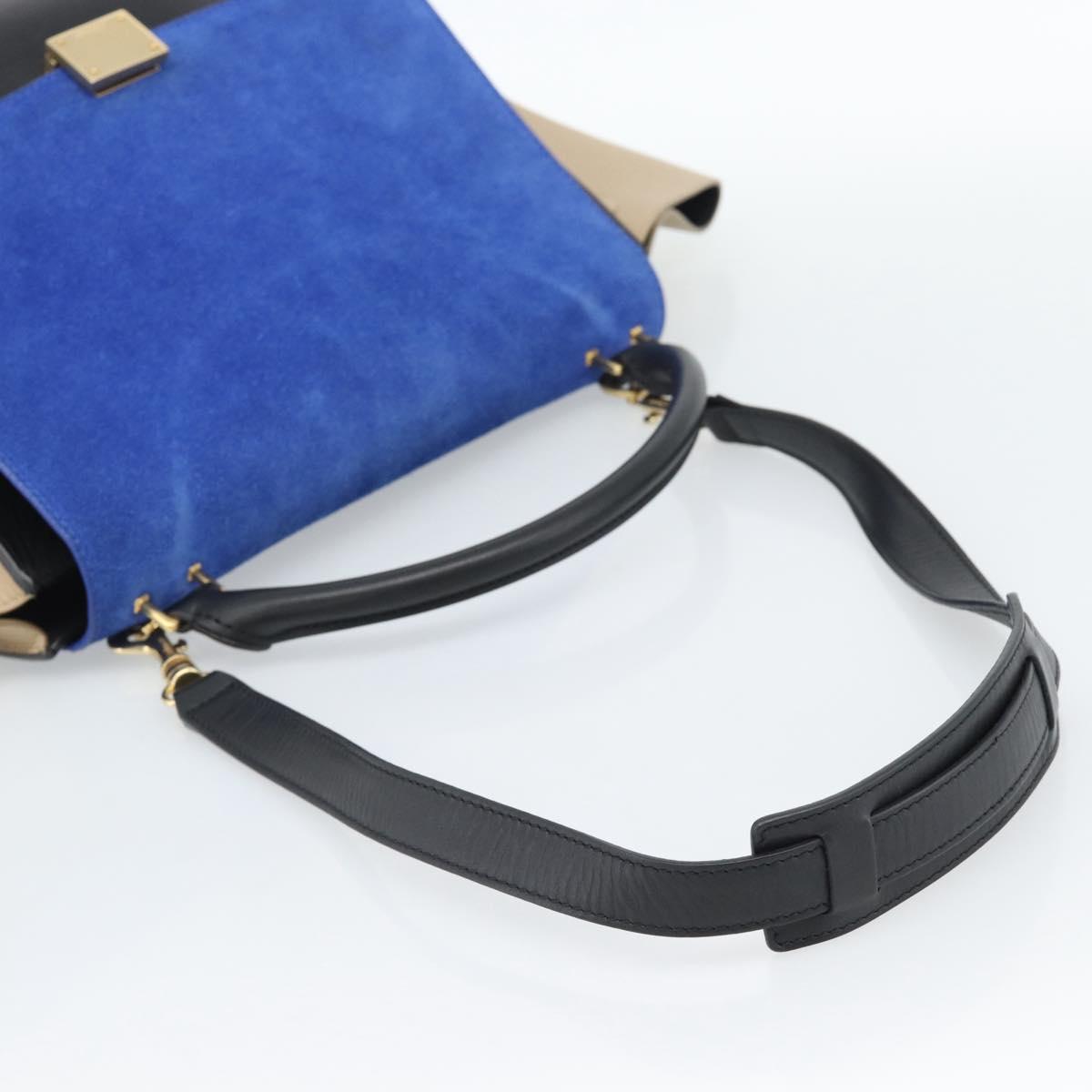 CELINE Trapeze Hand Bag Leather 2way Blue Gold Auth ka4960V - Jerrillo image 8