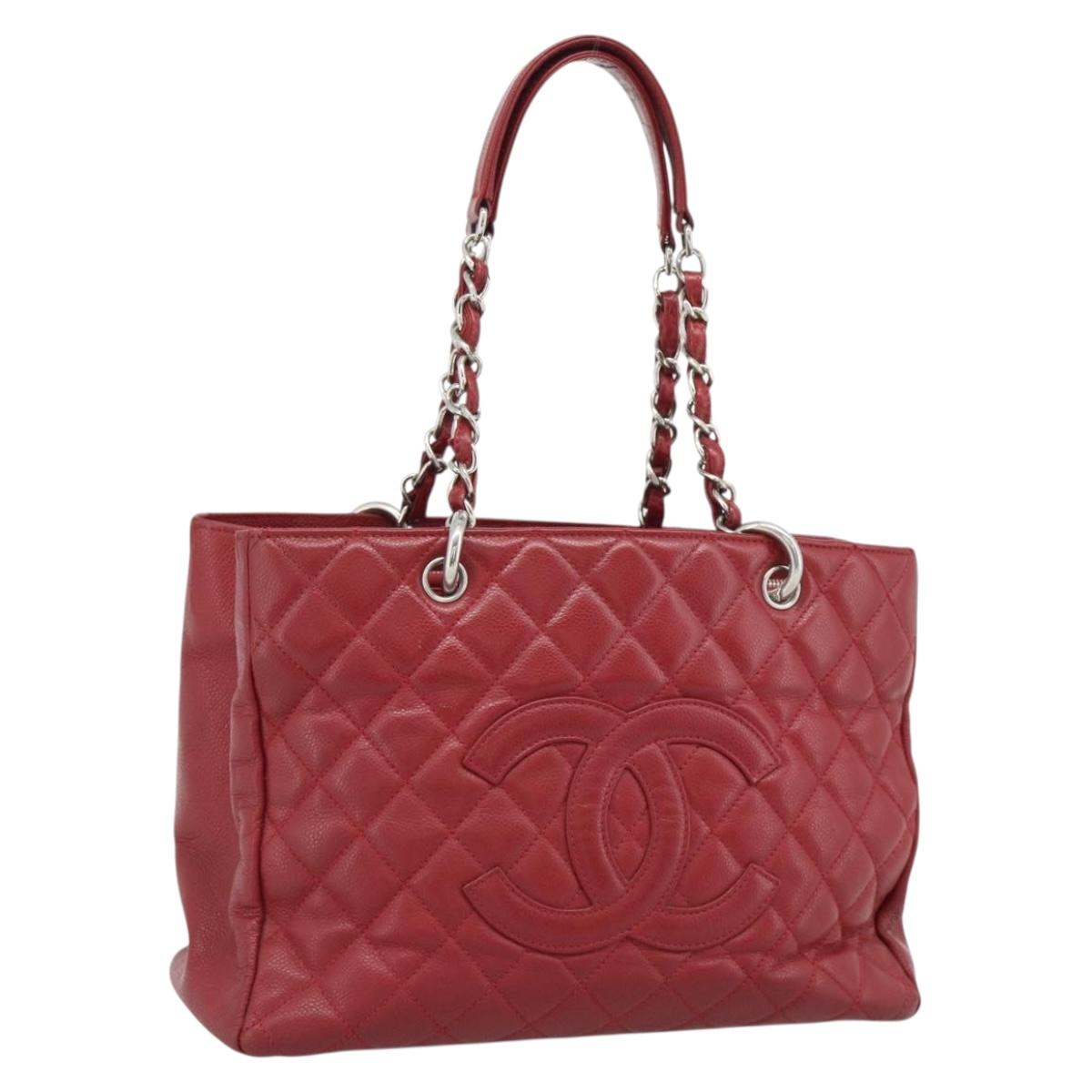 CHANEL Matelasse Chain Shoulder Bag Caviar Skin Red Silver CC Auth ka5052A - Jerrillo