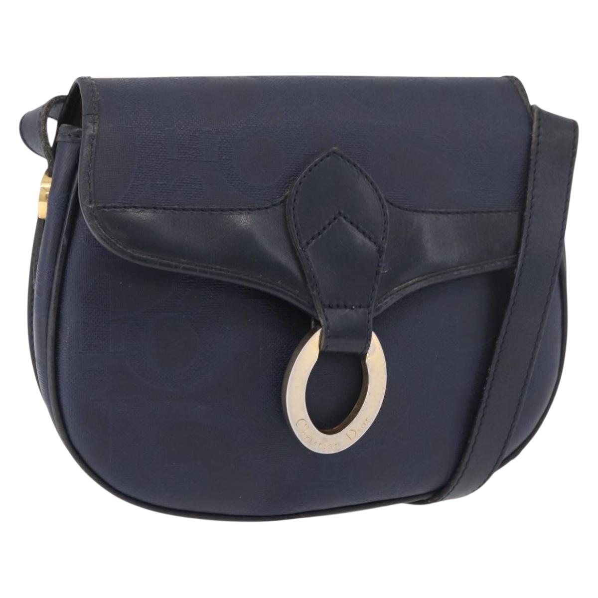 Christian Dior Trotter Canvas Shoulder Bag PVC Navy Gold Auth ka5068 - Jerrillo
