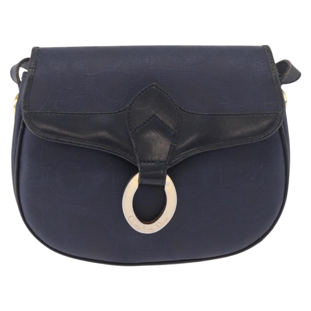 Christian Dior Trotter Canvas Shoulder Bag PVC Navy Gold Auth ka5068 - Jerrillo image 2