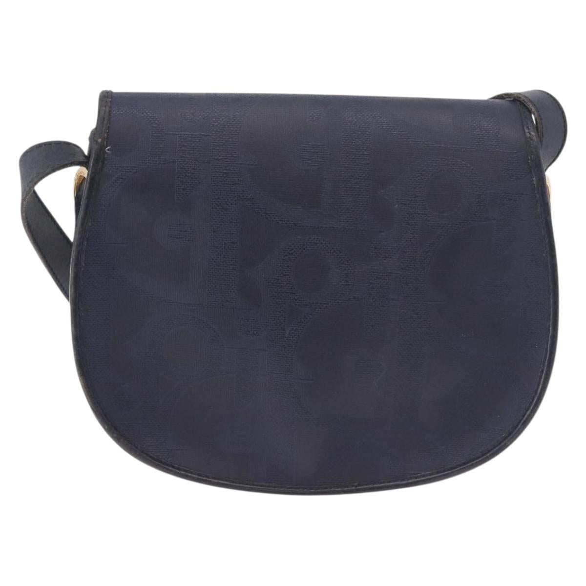Christian Dior Trotter Canvas Shoulder Bag PVC Navy Gold Auth ka5068 - Jerrillo image 3