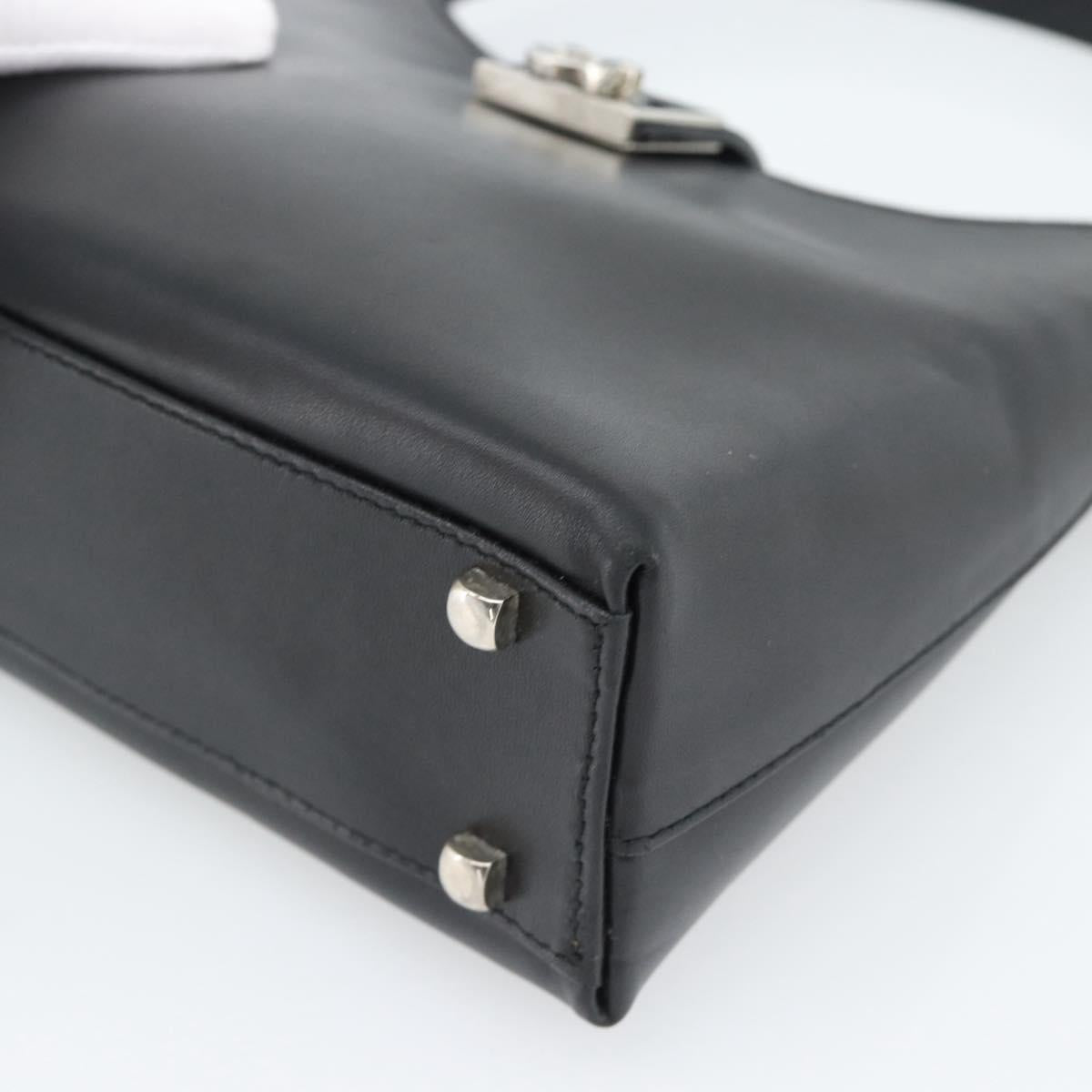 Salvatore Ferragamo Gancini Hand Bag Leather Black Silver Auth ka5126A - Jerrillo image 10