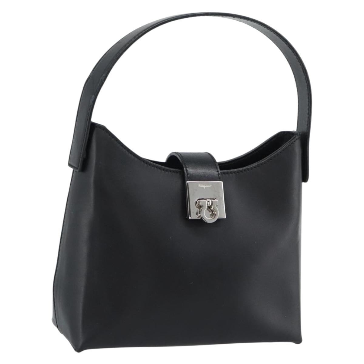 Salvatore Ferragamo Gancini Hand Bag Leather Black Silver Auth ka5126A - Jerrillo