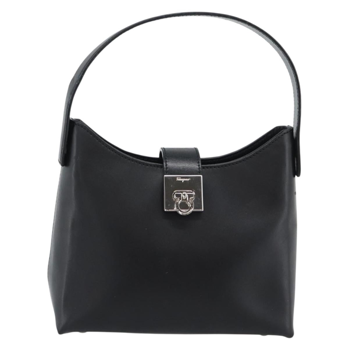 Salvatore Ferragamo Gancini Hand Bag Leather Black Silver Auth ka5126A - Jerrillo image 2