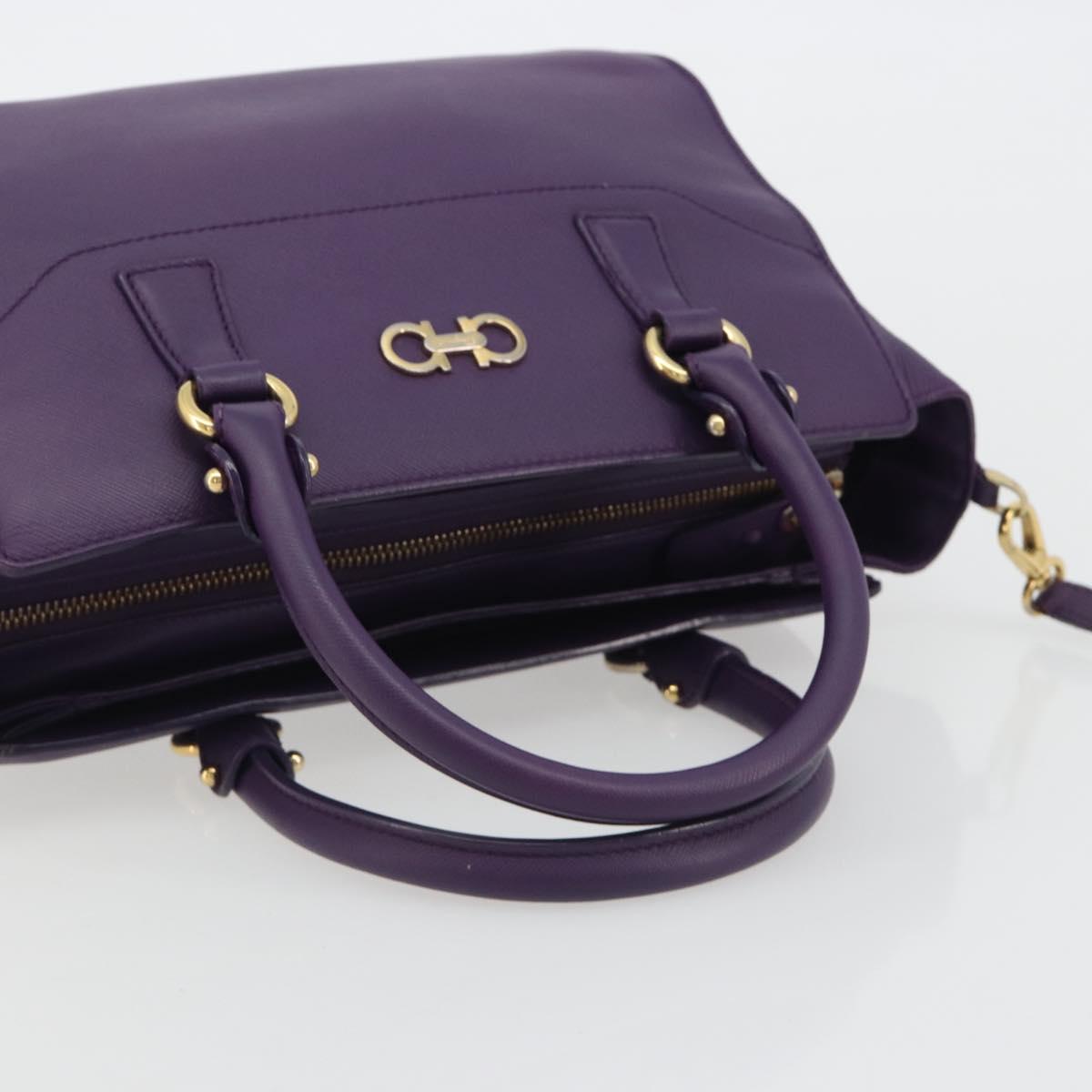 Salvatore Ferragamo Gancini Hand Bag Leather 2way Purple Gold Auth ka5151A - Jerrillo image 7