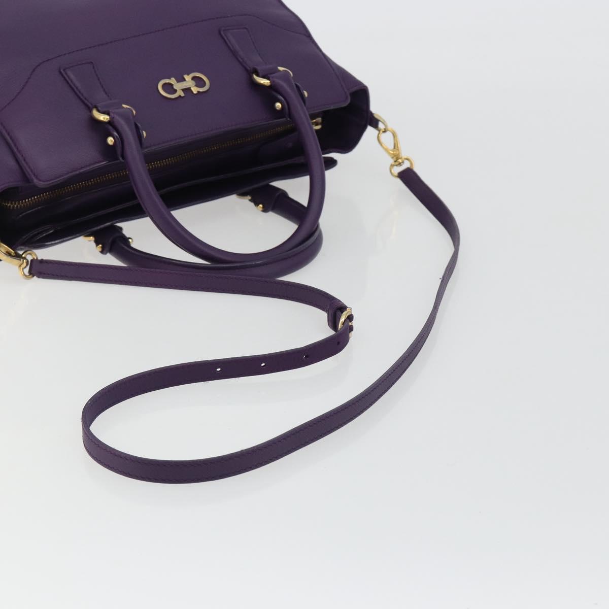 Salvatore Ferragamo Gancini Hand Bag Leather 2way Purple Gold Auth ka5151A - Jerrillo image 9
