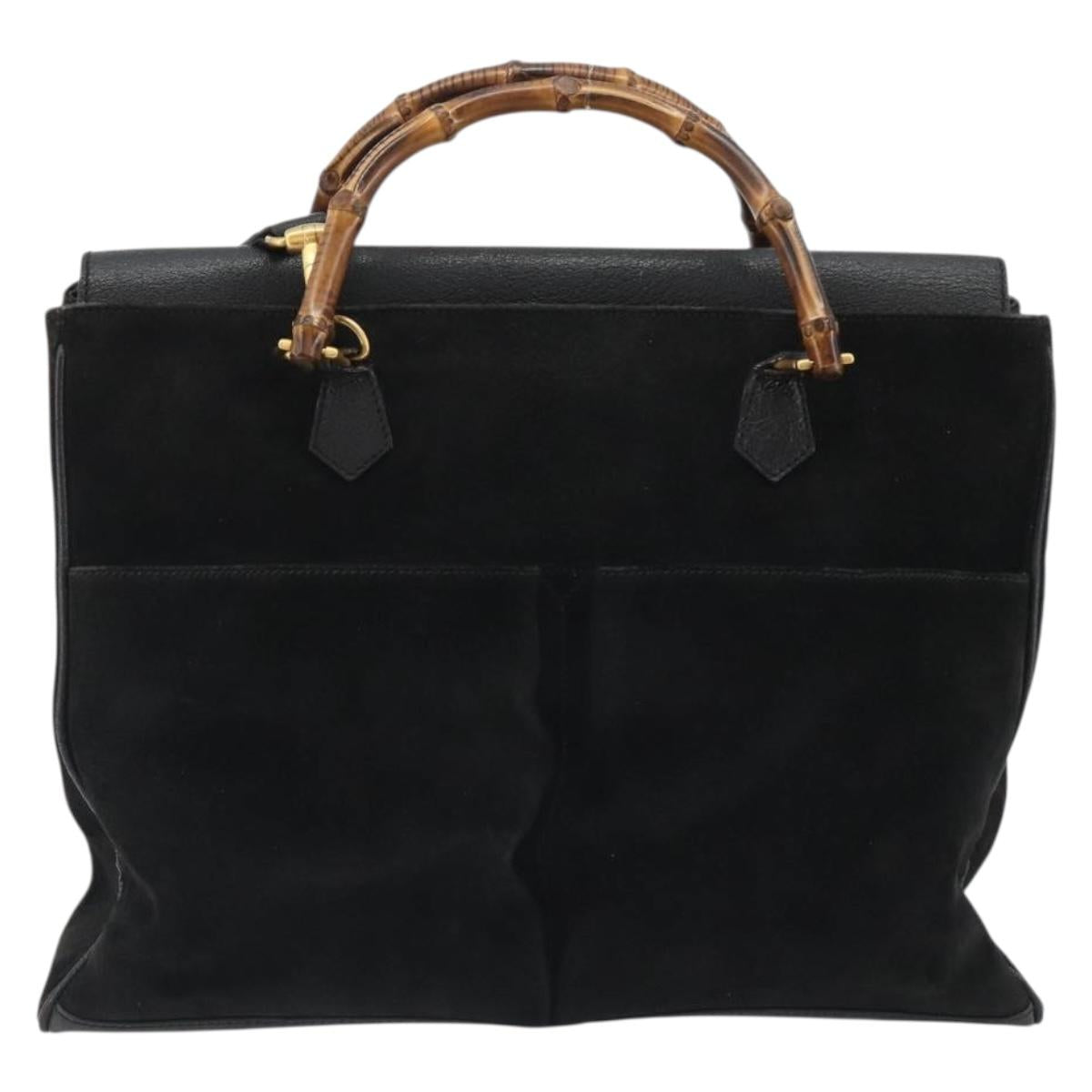 GUCCI Bamboo Hand Bag Suede 2way Black Gold 002 2855 Auth ka5206 - Jerrillo image 2