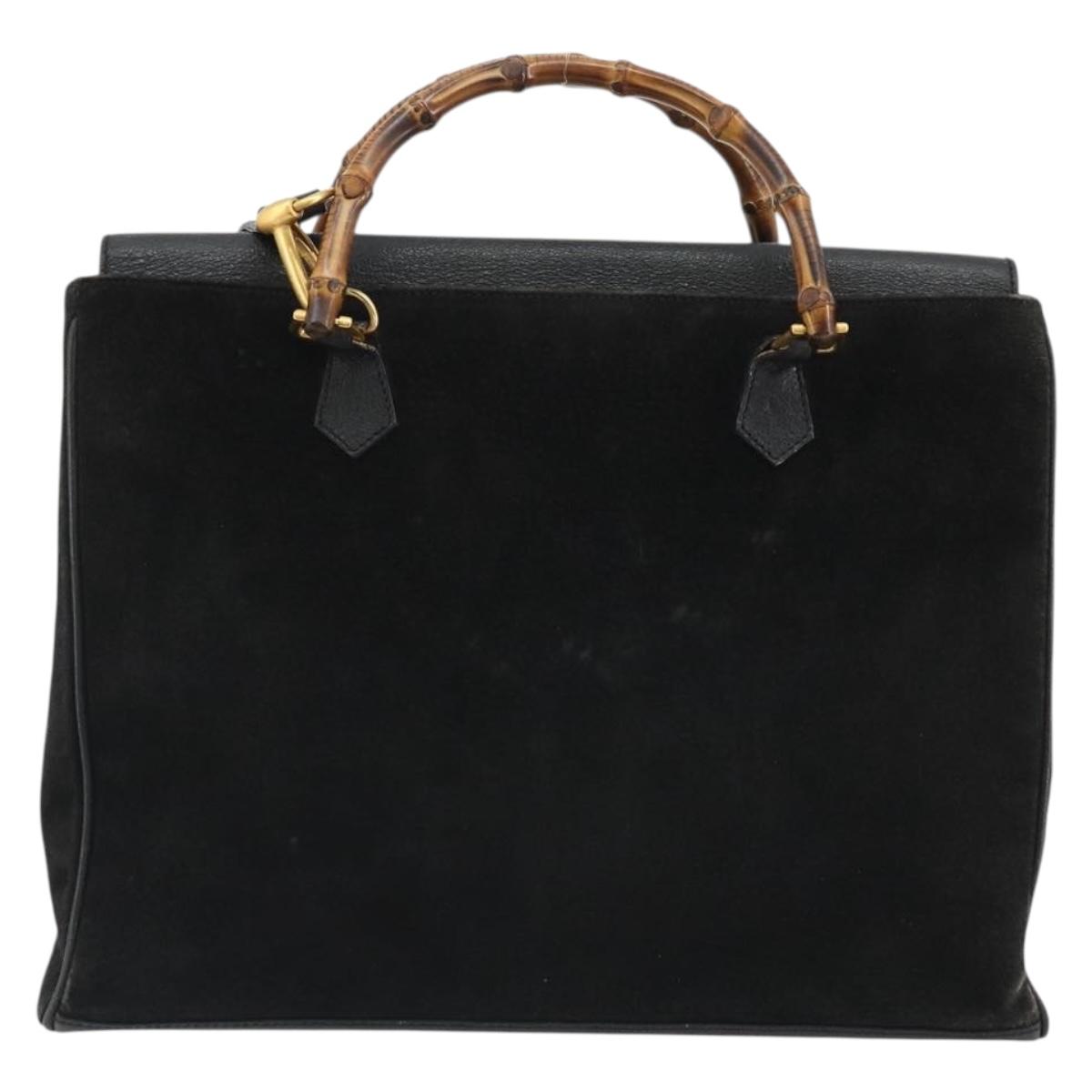 GUCCI Bamboo Hand Bag Suede 2way Black Gold 002 2855 Auth ka5206 - Jerrillo image 3
