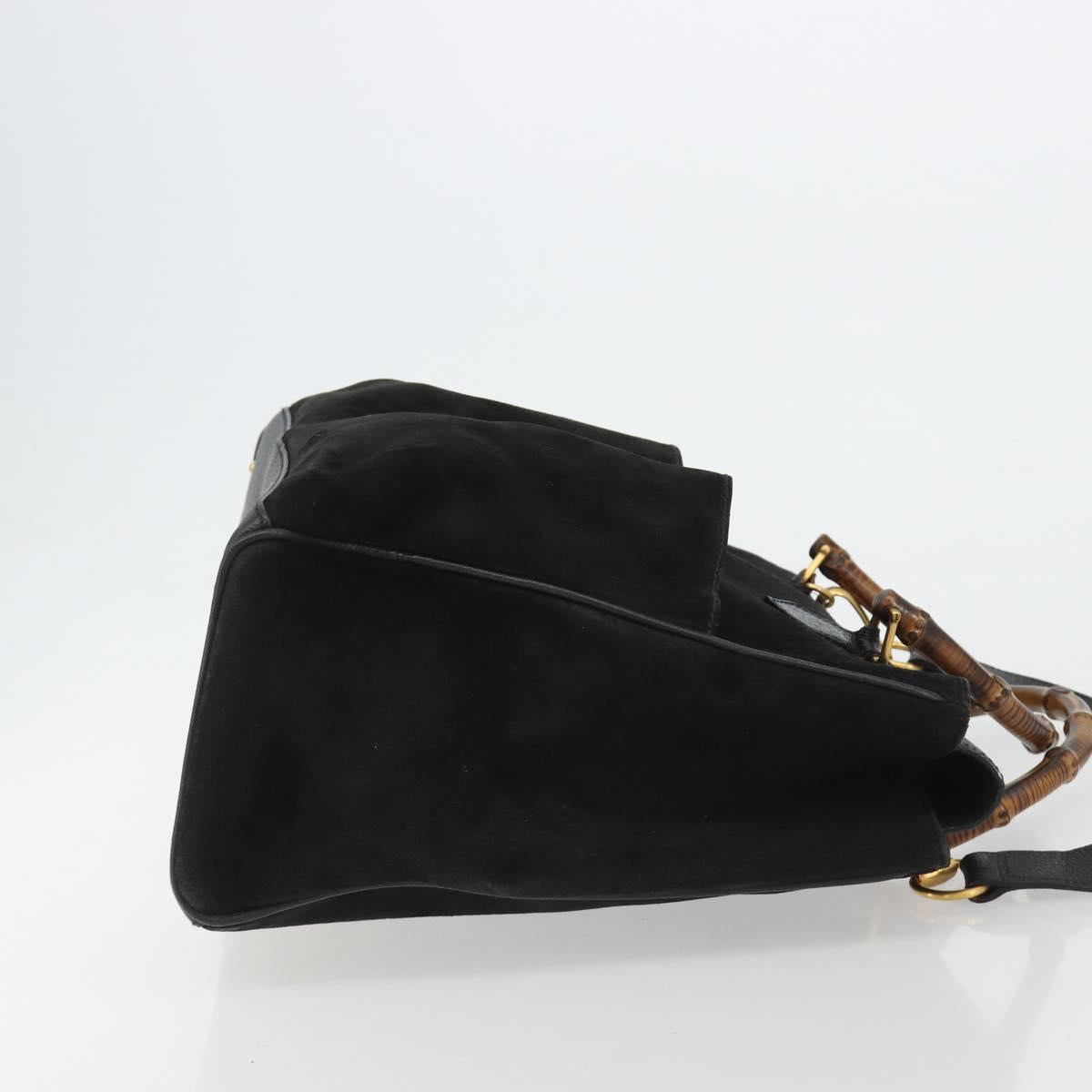 GUCCI Bamboo Hand Bag Suede 2way Black Gold 002 2855 Auth ka5206 - Jerrillo image 4