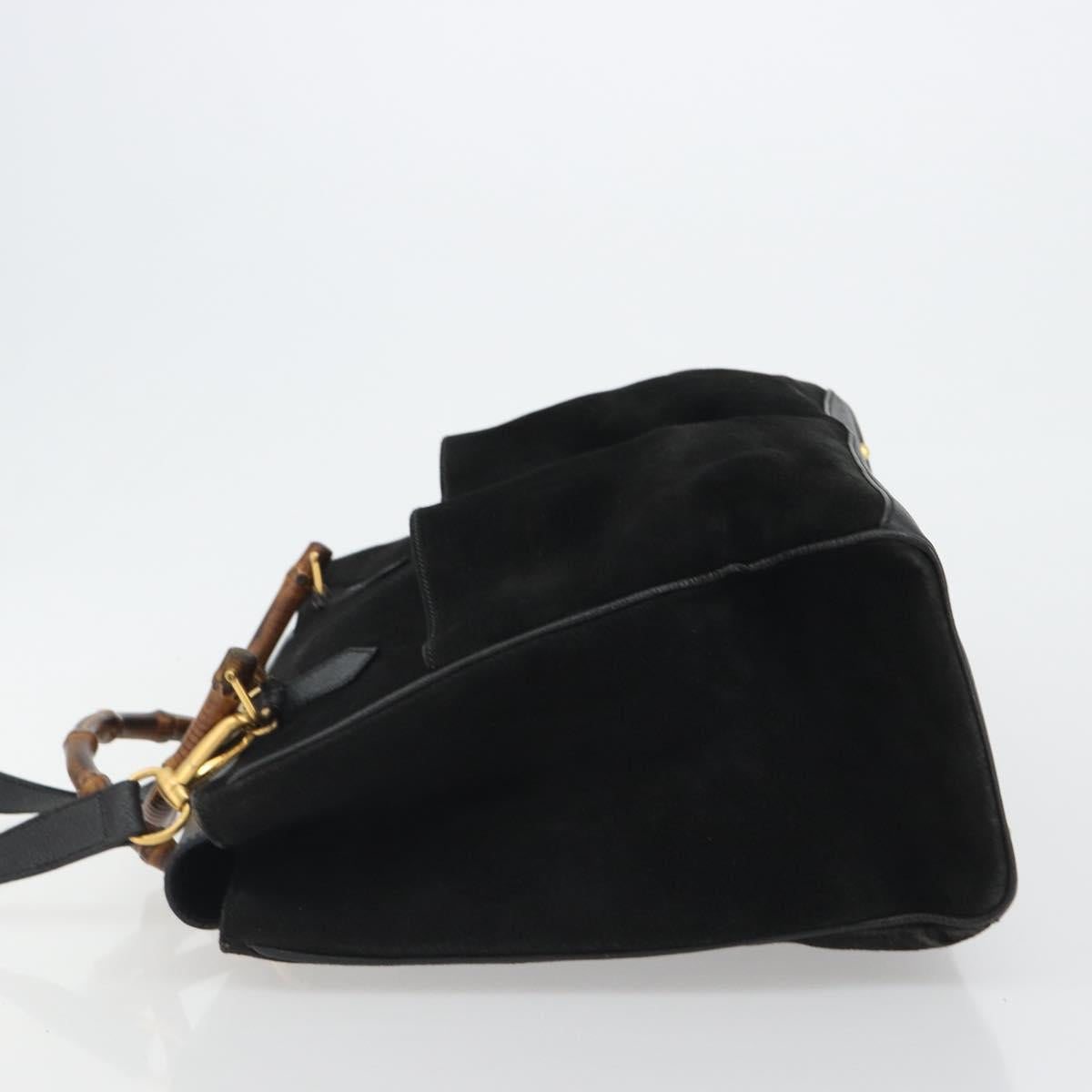 GUCCI Bamboo Hand Bag Suede 2way Black Gold 002 2855 Auth ka5206 - Jerrillo image 5