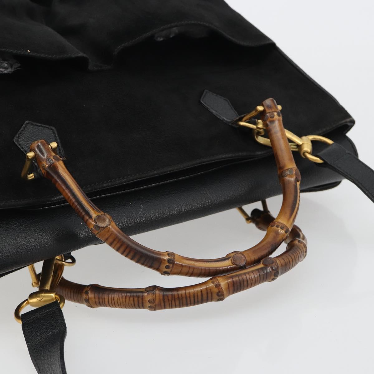 GUCCI Bamboo Hand Bag Suede 2way Black Gold 002 2855 Auth ka5206 - Jerrillo image 7