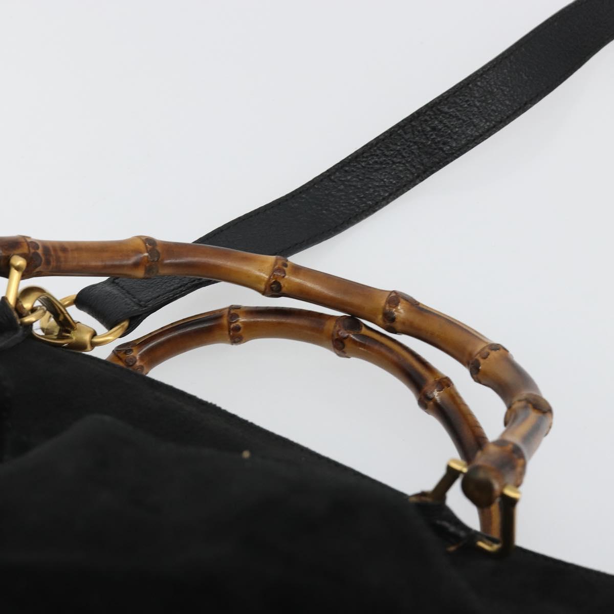 GUCCI Bamboo Hand Bag Suede 2way Black Gold 002 2855 Auth ka5206 - Jerrillo image 8