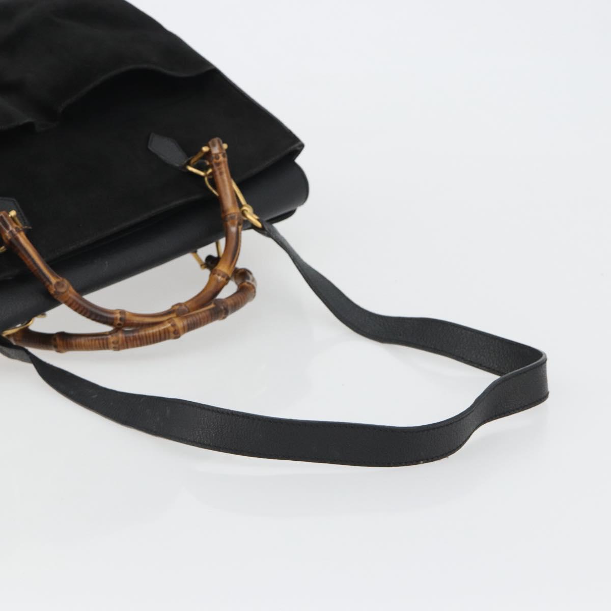 GUCCI Bamboo Hand Bag Suede 2way Black Gold 002 2855 Auth ka5206 - Jerrillo image 9