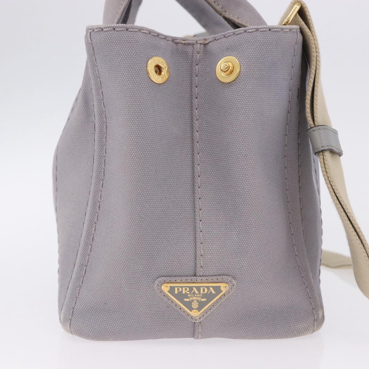 PRADA Canapa PM Hand Bag Canvas 2way Gray Gold Auth ka5264 - Jerrillo image 4
