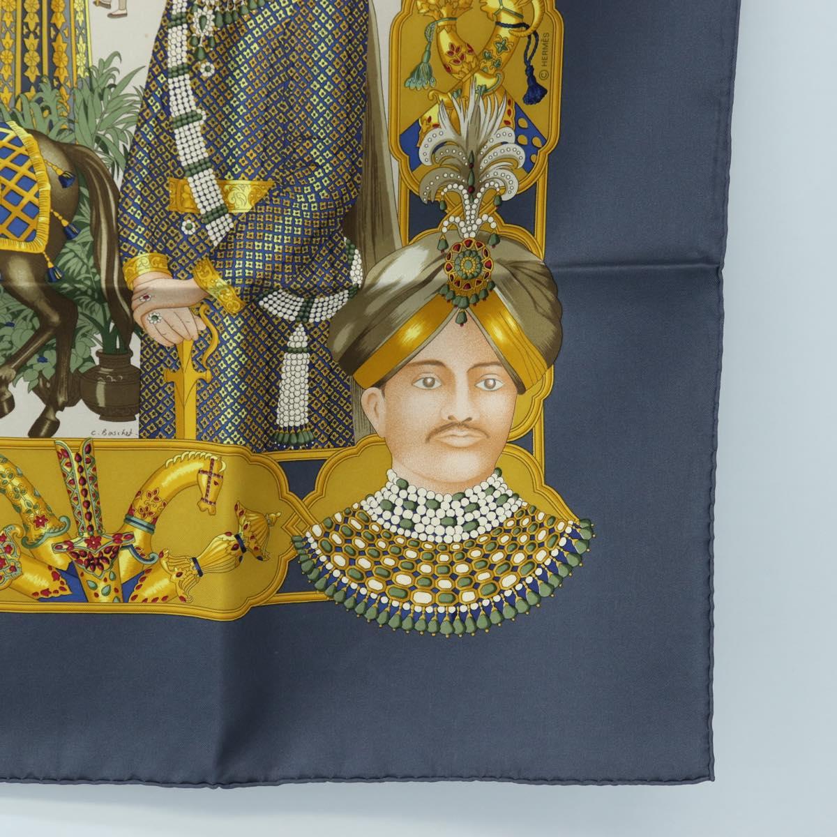 HERMES Carre 90 Scarf Silk "MAHARAJAS" Blue Gold Auth ki6741M - Jerrillo image 10