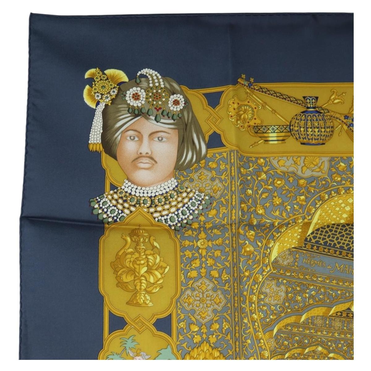 HERMES Carre 90 Scarf Silk "MAHARAJAS" Blue Gold Auth ki6741M - Jerrillo image 2