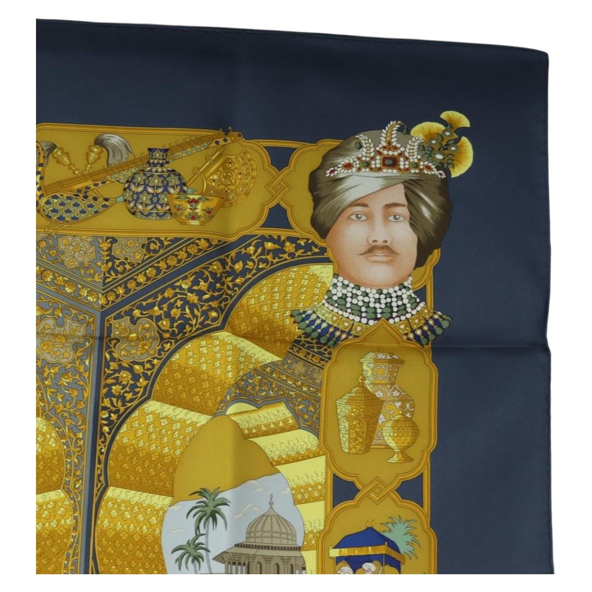 HERMES Carre 90 Scarf Silk "MAHARAJAS" Blue Gold Auth ki6741M - Jerrillo image 4