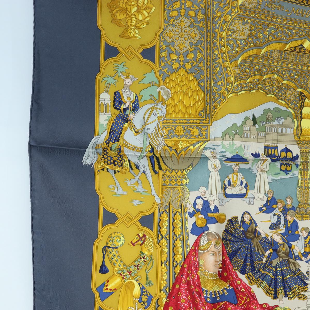 HERMES Carre 90 Scarf Silk "MAHARAJAS" Blue Gold Auth ki6741M - Jerrillo image 5