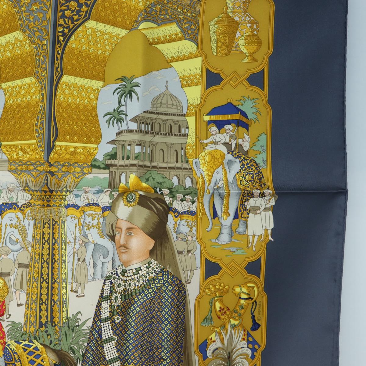 HERMES Carre 90 Scarf Silk "MAHARAJAS" Blue Gold Auth ki6741M - Jerrillo image 7
