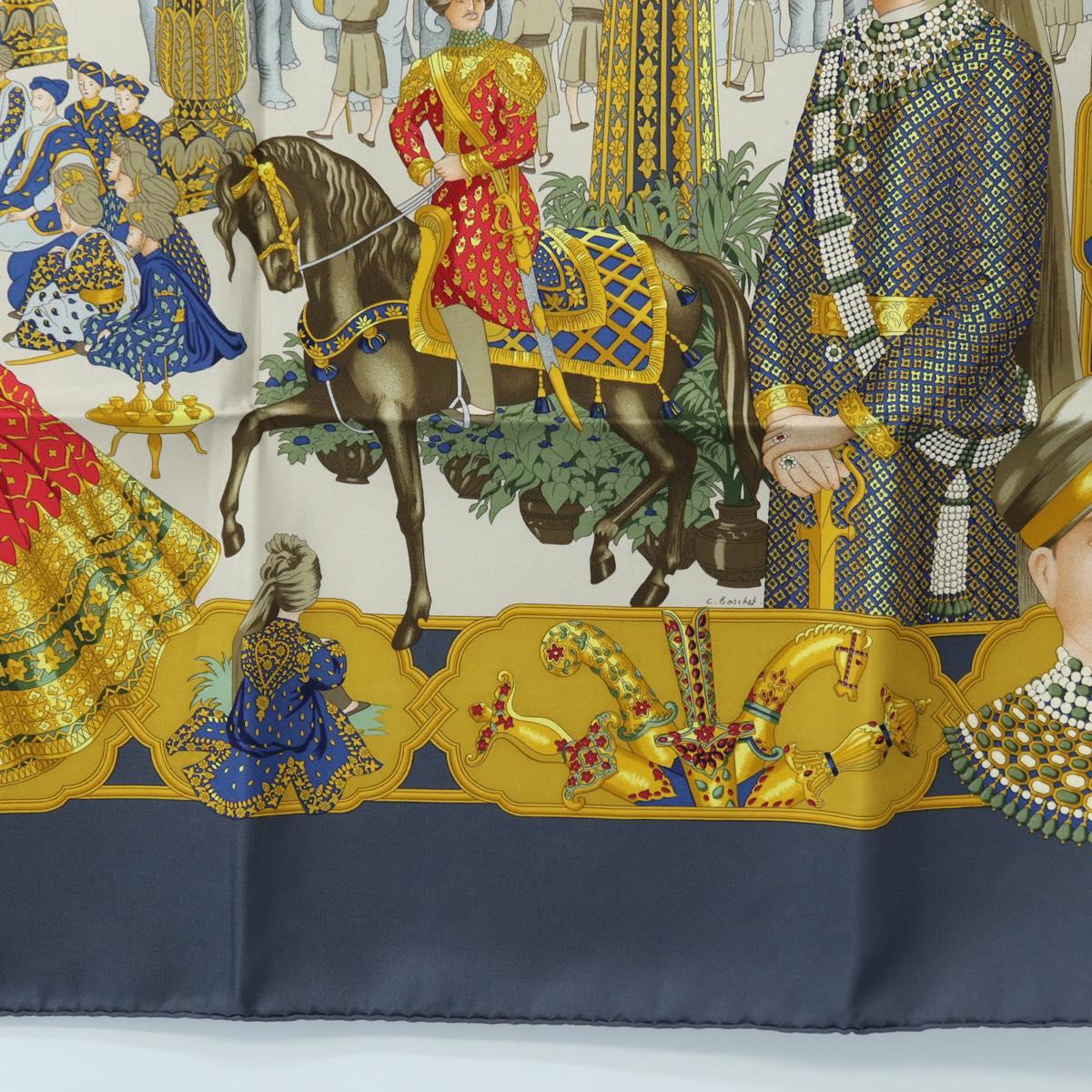 HERMES Carre 90 Scarf Silk "MAHARAJAS" Blue Gold Auth ki6741M - Jerrillo image 9