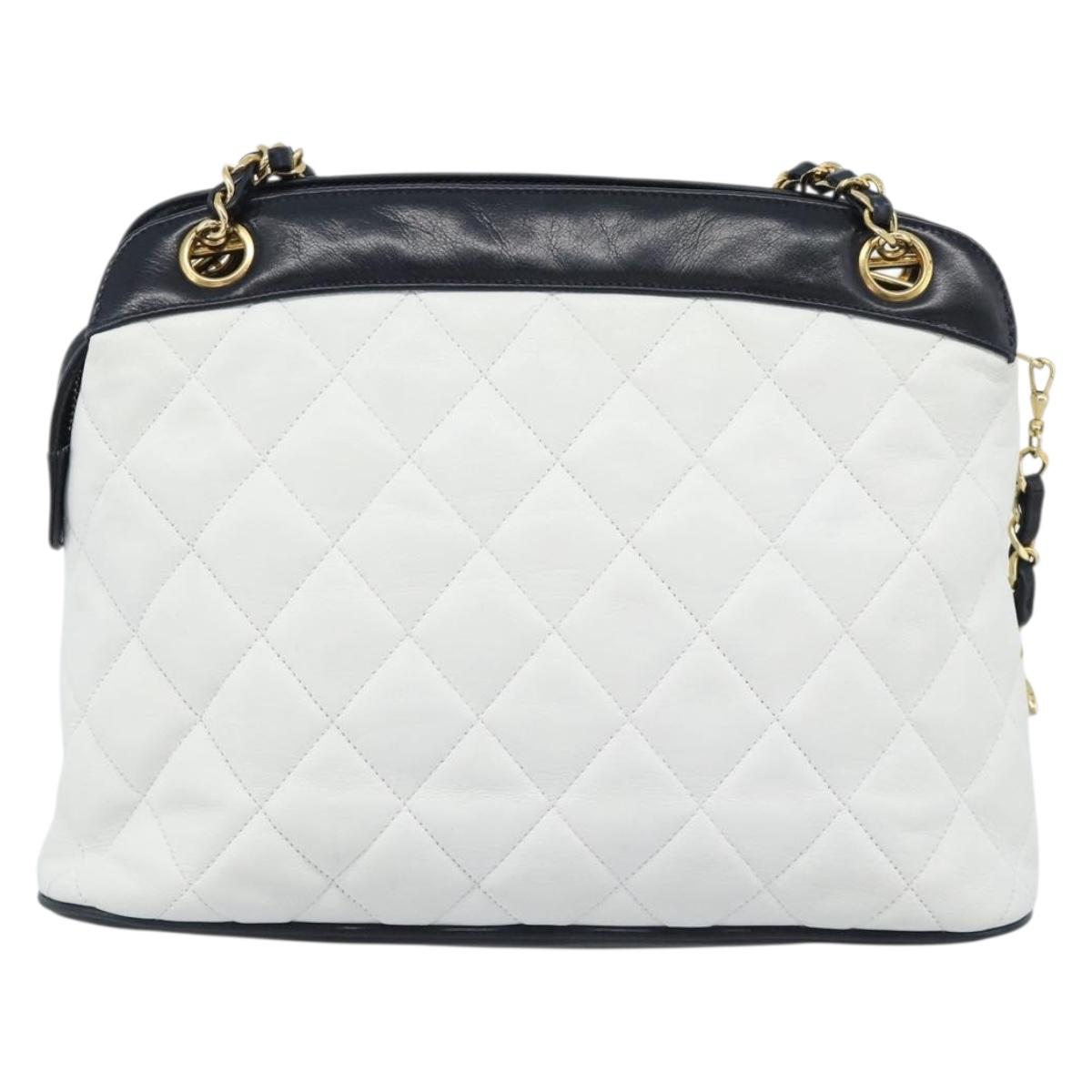 CHANEL Matelasse Chain Shoulder Bag Leather White Gold CC Auth mr2545V - Jerrillo image 2