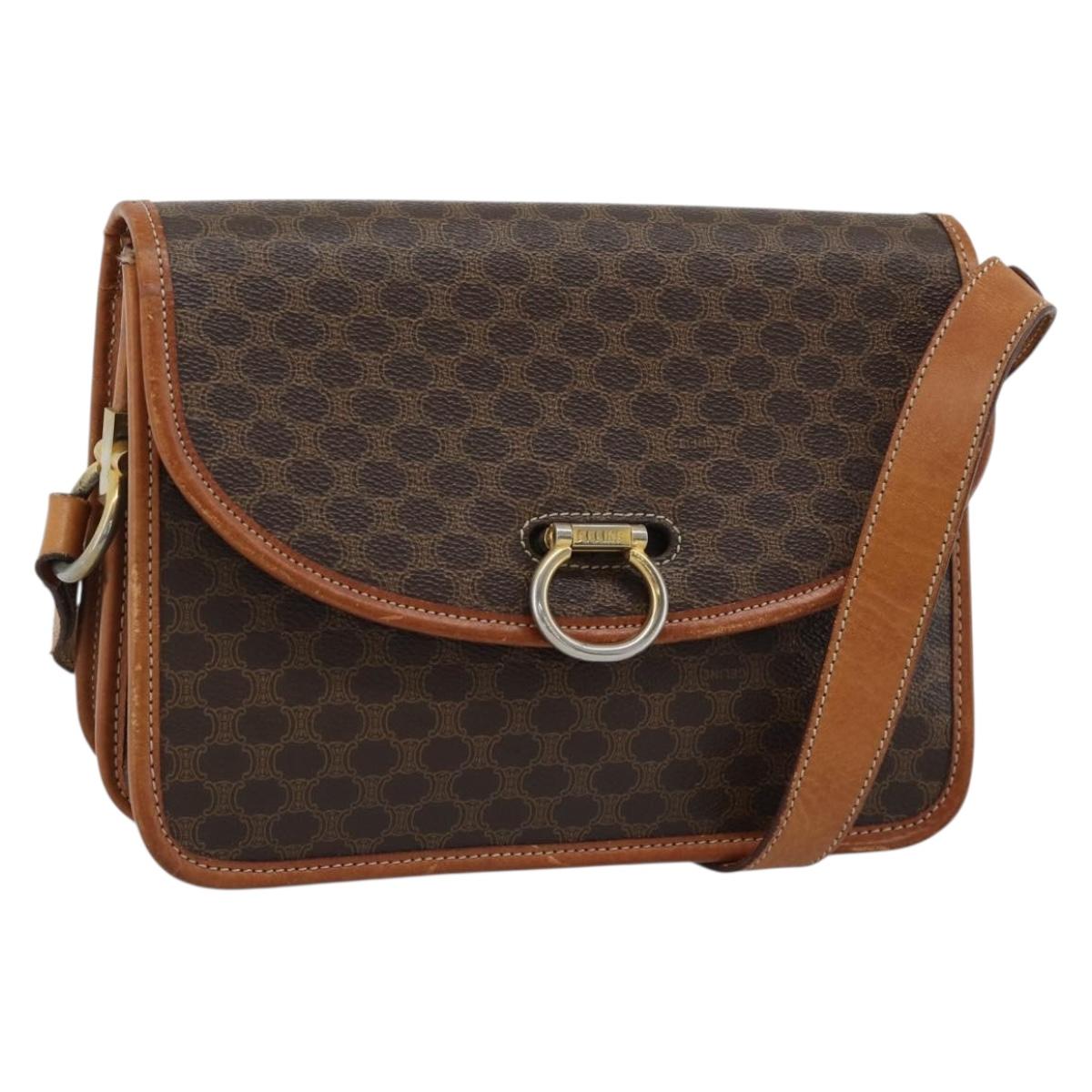CELINE Macadam Shoulder Bag PVC Leather Brown Gold Auth mr2647 - Jerrillo