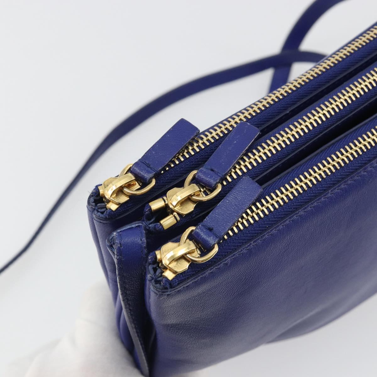 CELINE Trio Shoulder Bag Leather Blue Gold Auth mr2667 - Jerrillo image 10