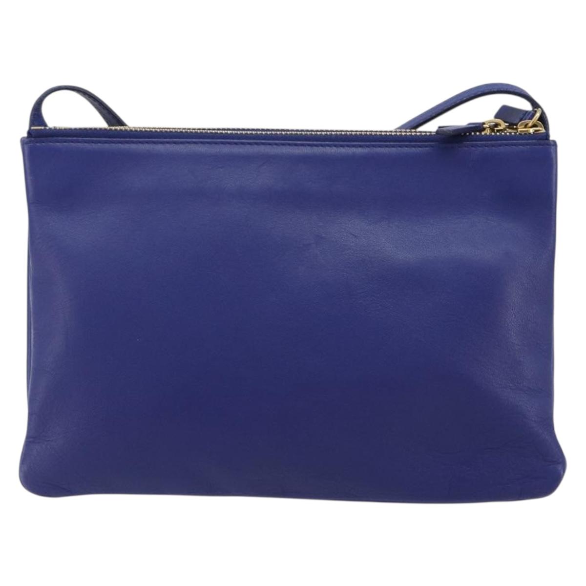 CELINE Trio Shoulder Bag Leather Blue Gold Auth mr2667 - Jerrillo image 2