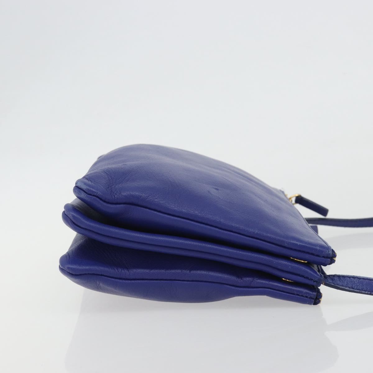 CELINE Trio Shoulder Bag Leather Blue Gold Auth mr2667 - Jerrillo image 3