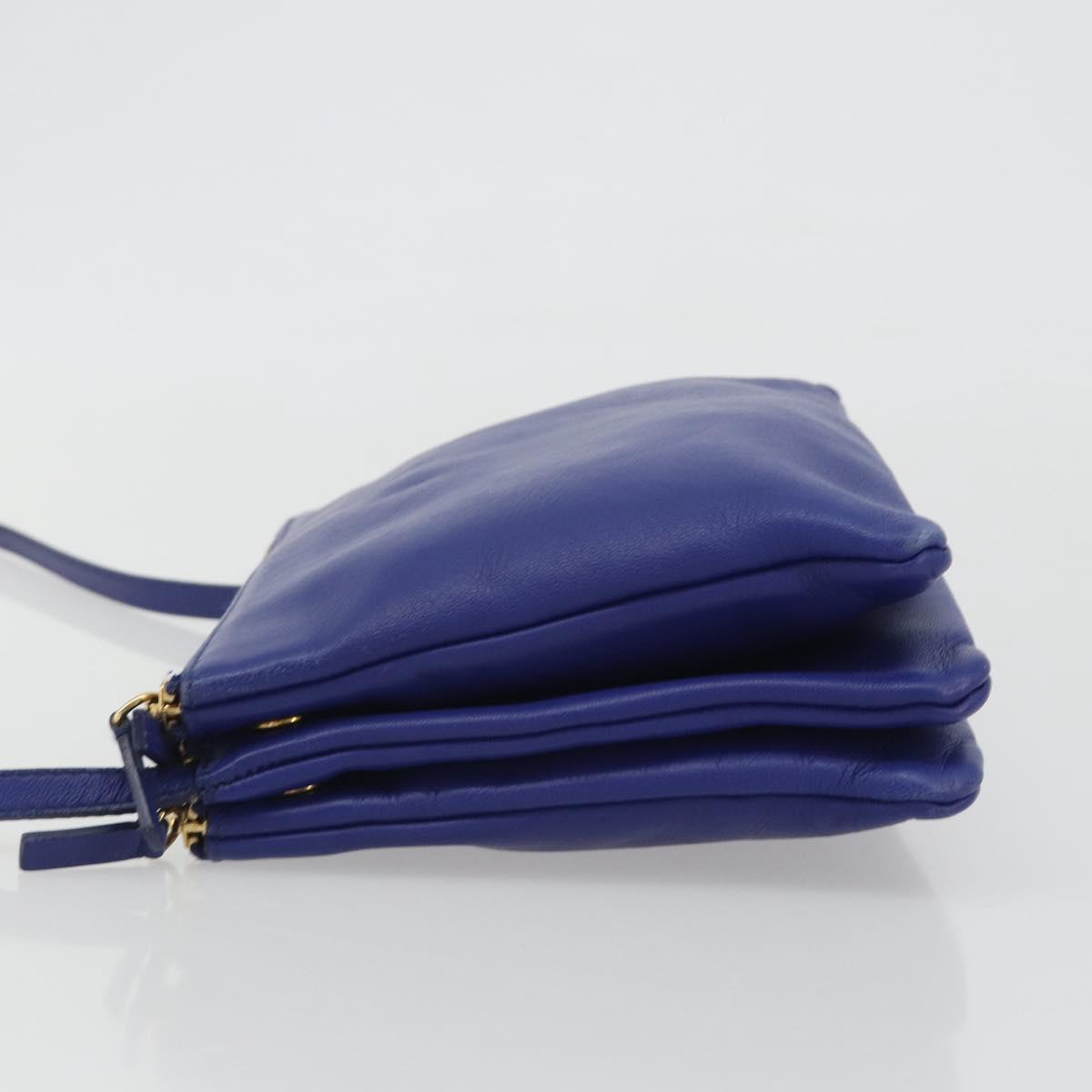 CELINE Trio Shoulder Bag Leather Blue Gold Auth mr2667 - Jerrillo image 4