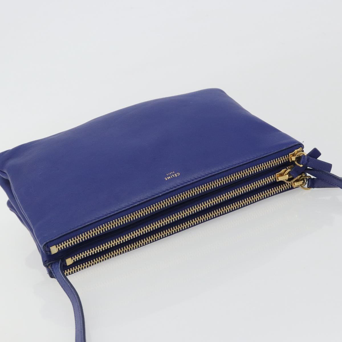 CELINE Trio Shoulder Bag Leather Blue Gold Auth mr2667 - Jerrillo image 6