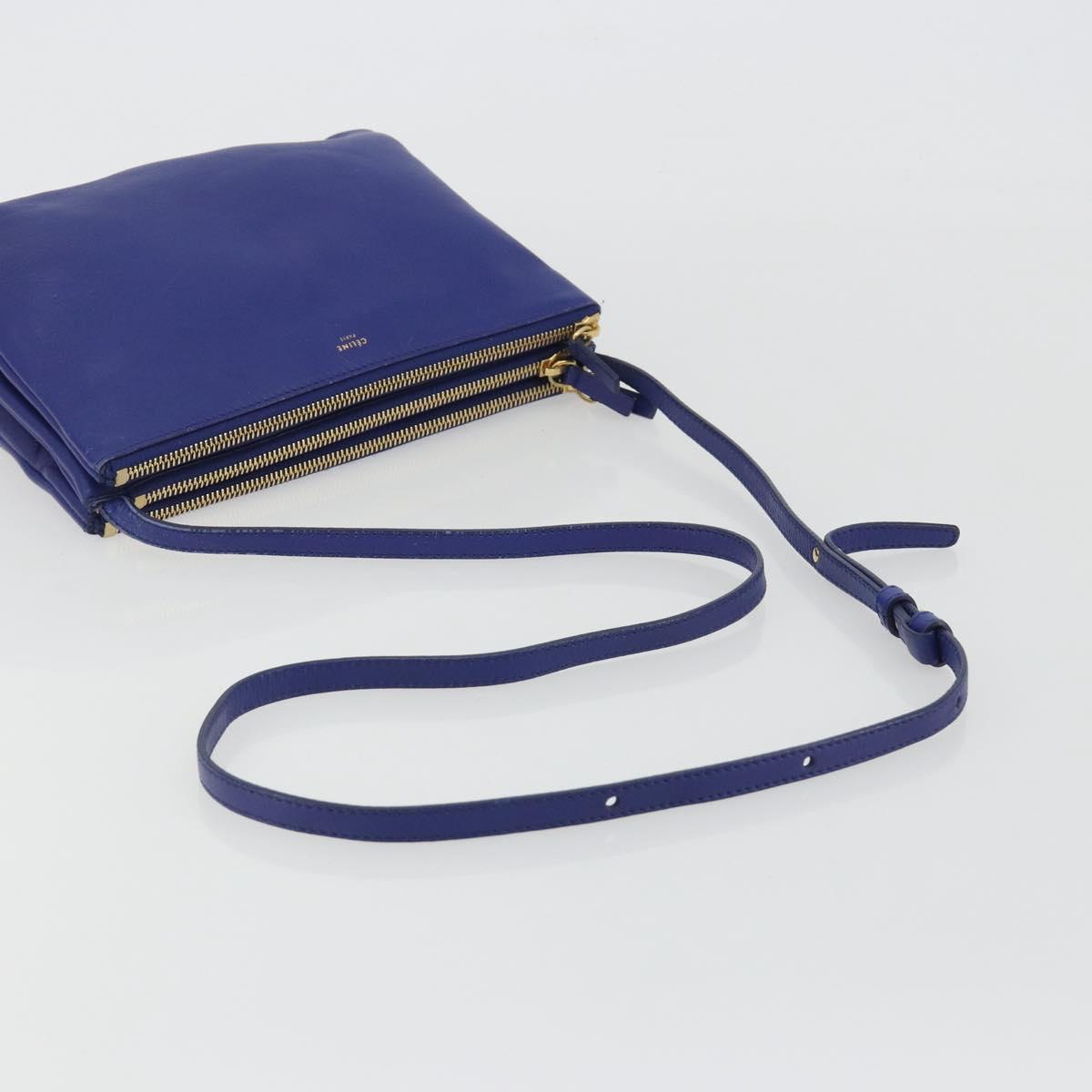 CELINE Trio Shoulder Bag Leather Blue Gold Auth mr2667 - Jerrillo image 7