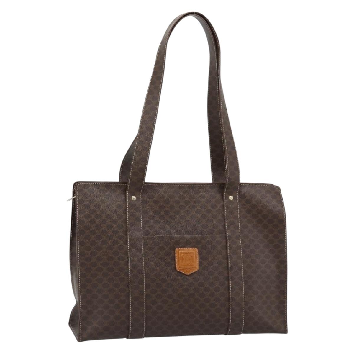 CELINE Macadam Canvas Tote Bag PVC Leather Brown Gold Auth mr2749 - Jerrillo