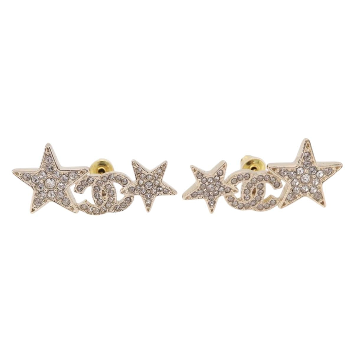 CHANEL Rhinestone COCO Mark Earring Metal Gold Tone CC Auth SW2653SM - Jerrillo image 2