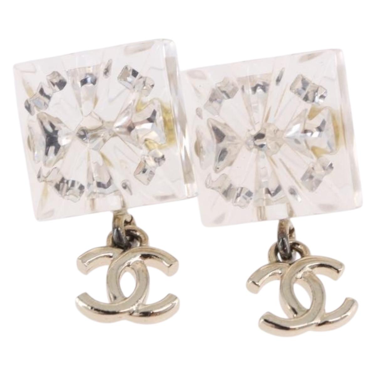 CHANEL Crystal COCO Mark Earring Metal Clear Silver CC Auth SW2655SAM - Jerrillo image 2