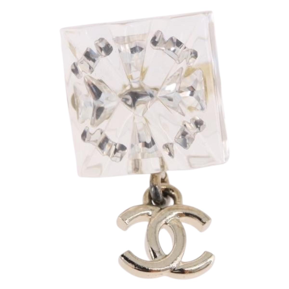 CHANEL Crystal COCO Mark Earring Metal Clear Silver CC Auth SW2655SAM - Jerrillo image 3